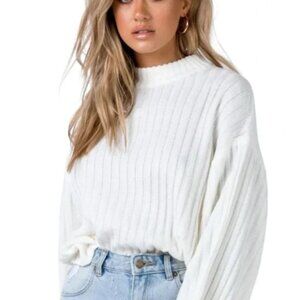 Princess Polly - Innerbloom Oversized Ribbed Sweater, Cream- Size XS/S